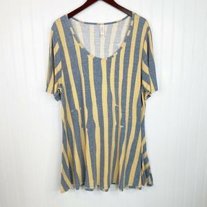 LuLaRoe Perfect T Top 2XL Gray Gold Vertical Striped Stretch Tunic T-shirt